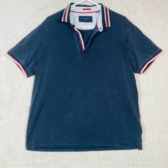 Ted Baker Teacups Short Sleeve Button Up Collar Polo Shirt Mens‎ Size 5 XL Blue - Picture 1 of 6